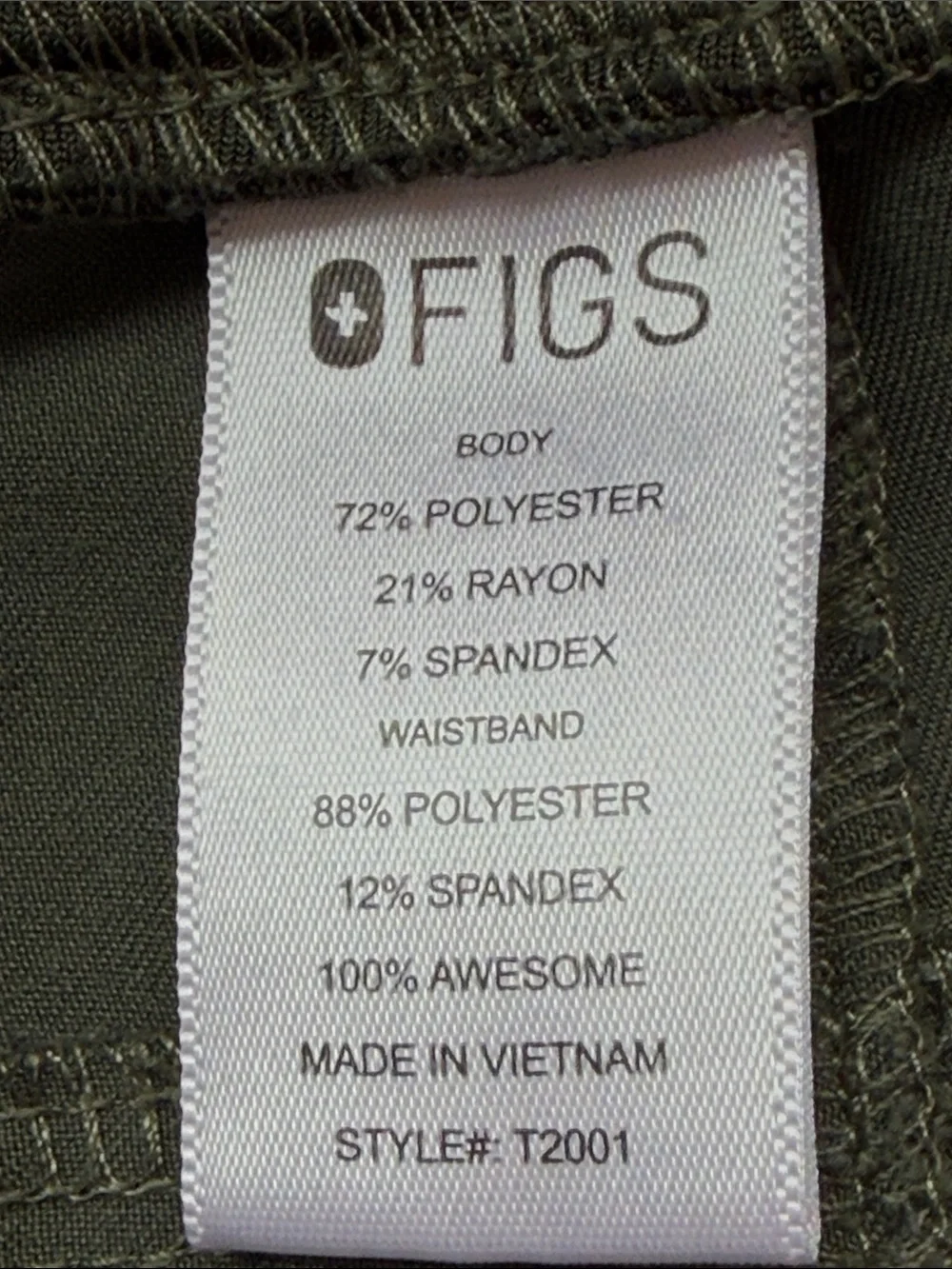 Figs Technical Collection Scrub Pants T2001 Moss Green Size L